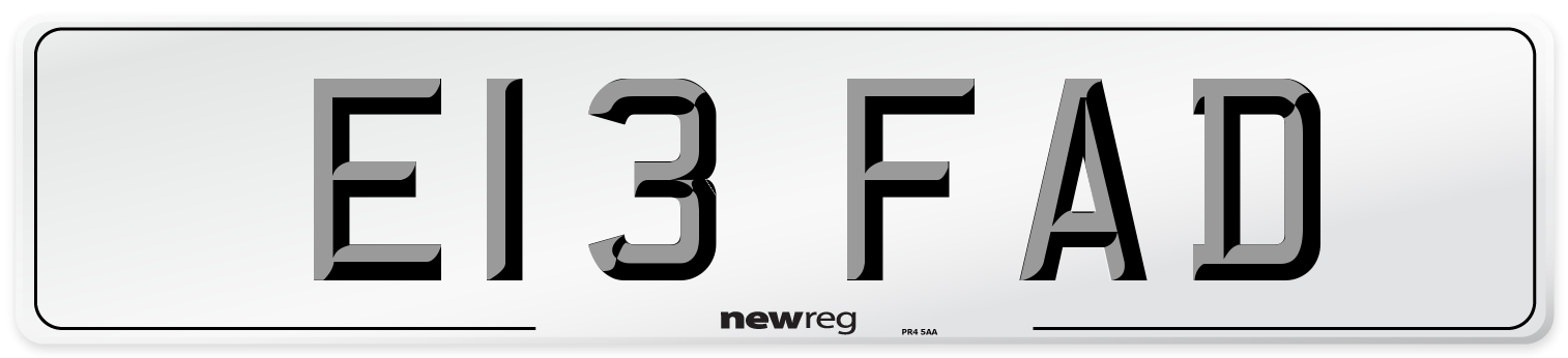 E13 FAD Number Plate from New Reg